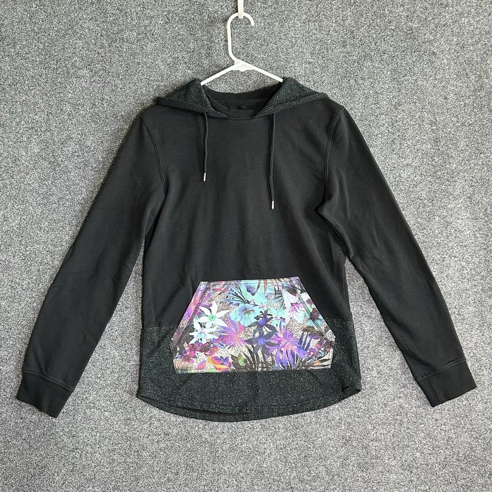 On The Byas Black Hoodie W/Floral Kangaroo Pocket‎ - SMALL